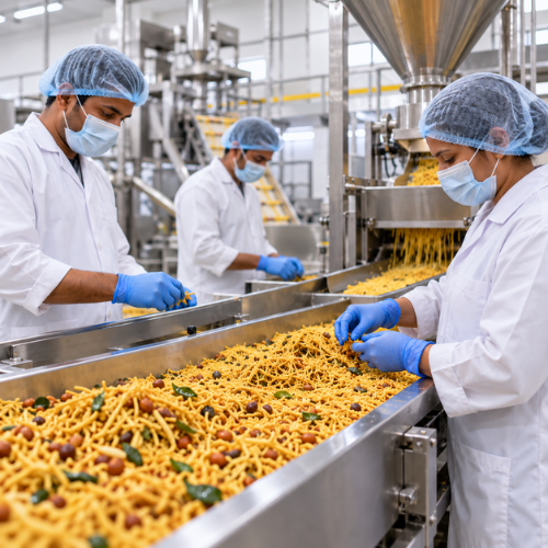 Namkeen being prepared at the manufacturing facility
